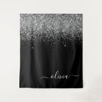 Monogramme de nom girly en script pailleté noir ar