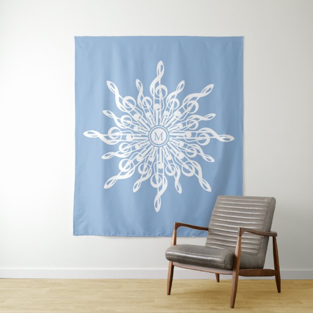 Tenture Monogramme d'ornement bleu d'hiver G-Clef Snowflak (En situation)