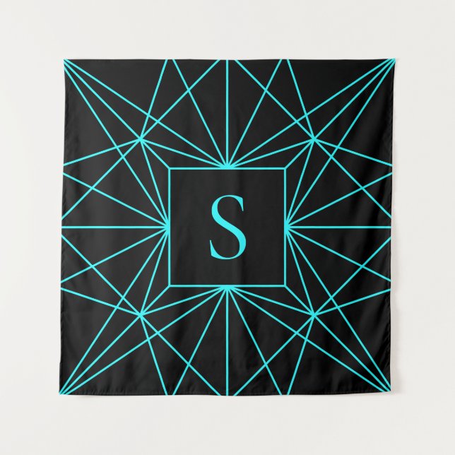 Tenture Monogramme initial | Design géométrique turquoise (Devant)