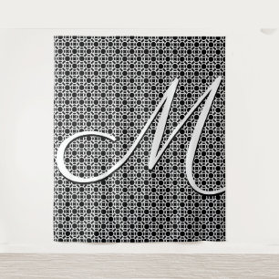 Tenture Monogramme initial géométrique noir et blanc