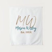 Monogramme marron bleu turquoise année simple mini