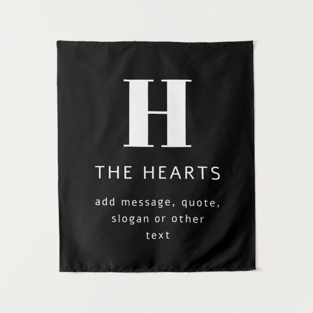 Tenture Monogramme moderne éditable Nom & Message | Noir (Devant)