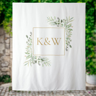 Tenture Monogramme Or Vert Photo Booth fond