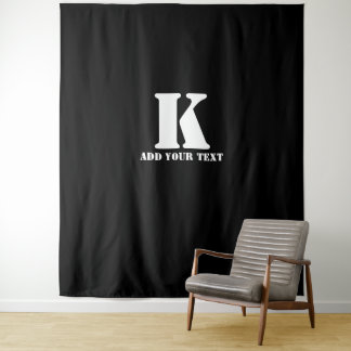 Tenture Monogramme personnalisé noir texte moderne personn
