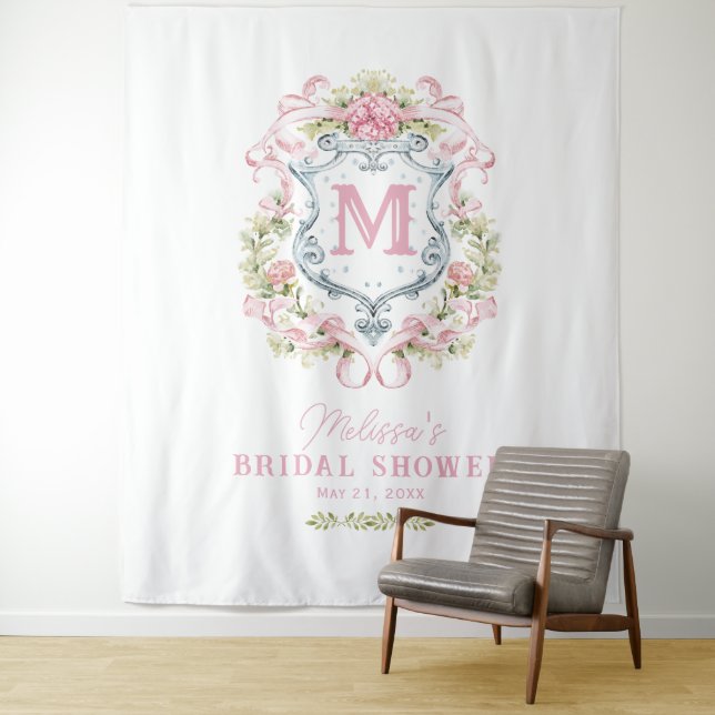 Tenture Monogramme romantique de crête florale | Bienvenue (En situation)