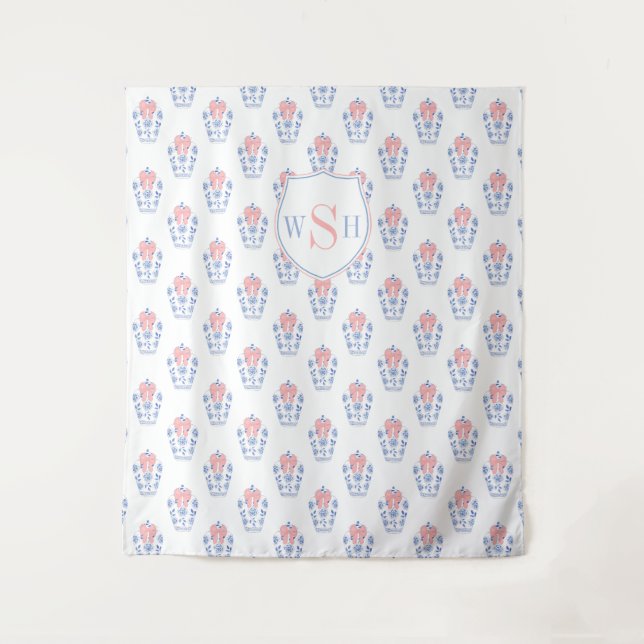 Tenture Monogramme rose bleu Baby shower fond photo (Devant)