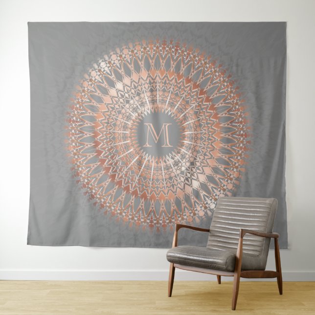 Tenture Monogramme rose Gold Grey Mandala (En situation (horizontale))