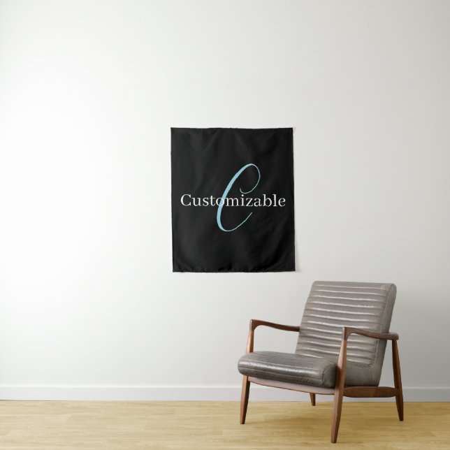 Tenture Monographie de script cursive modifiable noir bleu (En situation)