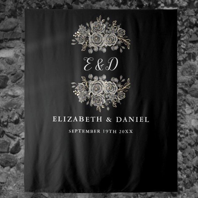 Tenture Monographie florale gothique Mariage (Gothic Floral Monogram Wedding Backdrop)