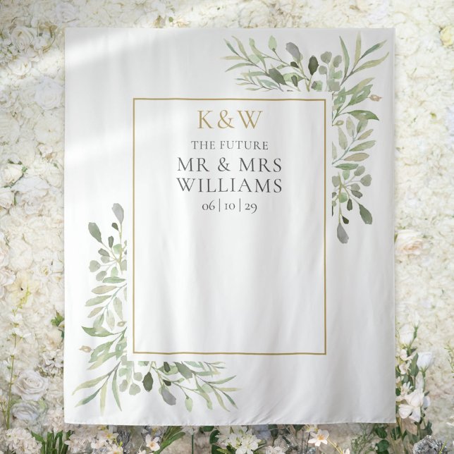 Tenture Monsieur Madame Monogramme Décoration de Fleurs po (Mr Mrs Monogram Greenery Couples Shower Photo Prop Tapestry)