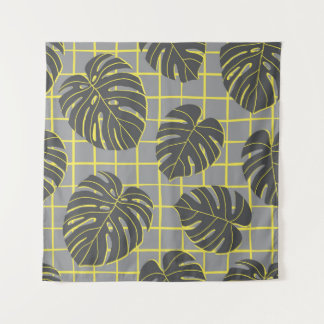 Tenture Monstera Feuilles : Jaune-Gris moderne Abstrait