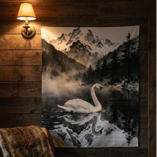 Tenture Mont du lac des Cygnes   Encre noire et blanche