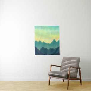Tenture Montagnes d'aquarelle jaune et Turquoise