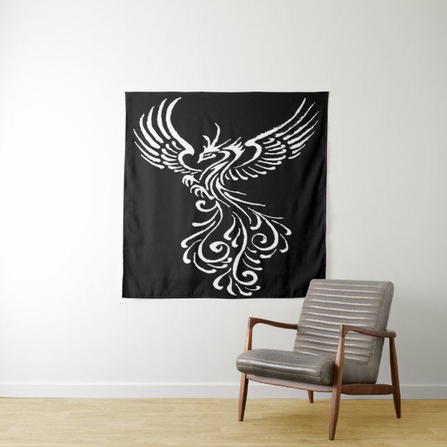 Tenture Monter De La Phoenix Phoenix Illustration Blanche  (En situation)