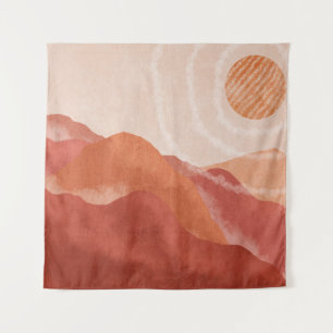 Tenture Monts Boho en terre cuite, affiche abstraite.