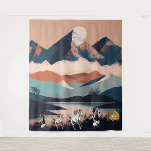 Tenture Monts minimalistes et Cheval de course -