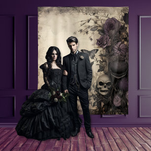 Tenture Moody gothique Purple & Noir Crâne & Moth
