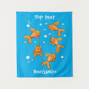 Tenture Morceau de poisson rouge orange mignon sur dessin 