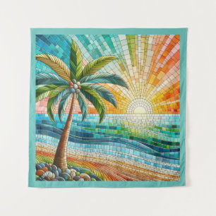 Tenture Mosaic Tropical Beach Coucher de soleil Palm Tree 