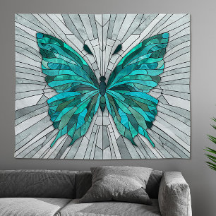 Tenture Mosaïque de papillon - vert émeraude et gris