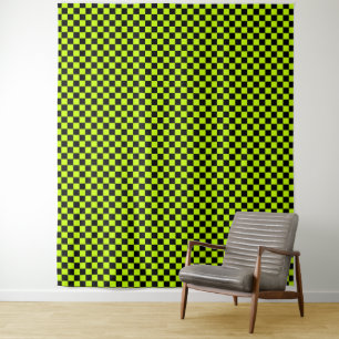 Tenture Motif à carreaux noir et vert acide