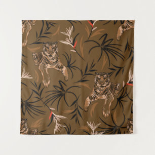Tenture Motif à fleurs de paradis de tigres tropicaux