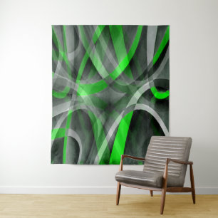 Tenture Motif à ligne courbe néon vert et gris rétro des a