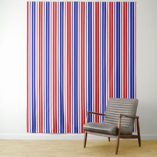 Tenture Motif à rayures blanches rouges bleues  
