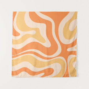 Tenture Motif Abstrait Retro Liquid Swirl dans Soft Orange
