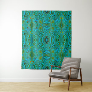 Tenture Motif Abstrait Turquoise Chartreuse Rétro Tripant