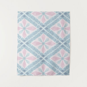 Tenture motif bleu en forme de diamant