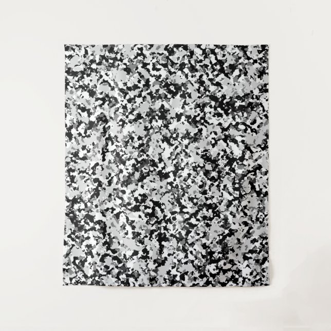 Tenture Motif Camouflage noir gris blanc arctique (Devant)
