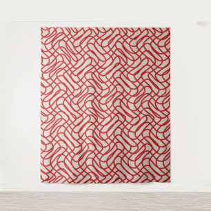 Tenture Motif Crème Et Ligne Abstraite Rouge