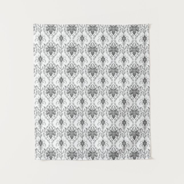 Tenture Motif Damask blanc et gris (Devant)