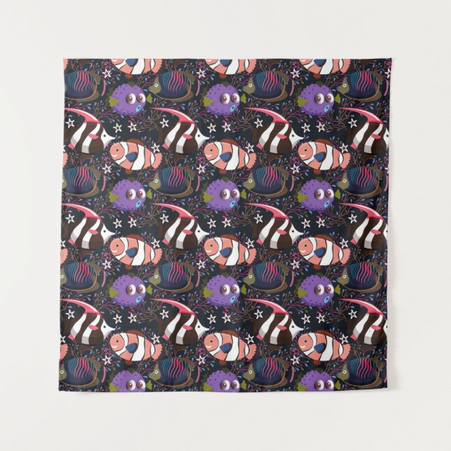 Tenture Motif d'animaux aquatiques | vie sous-marine océan (Devant)