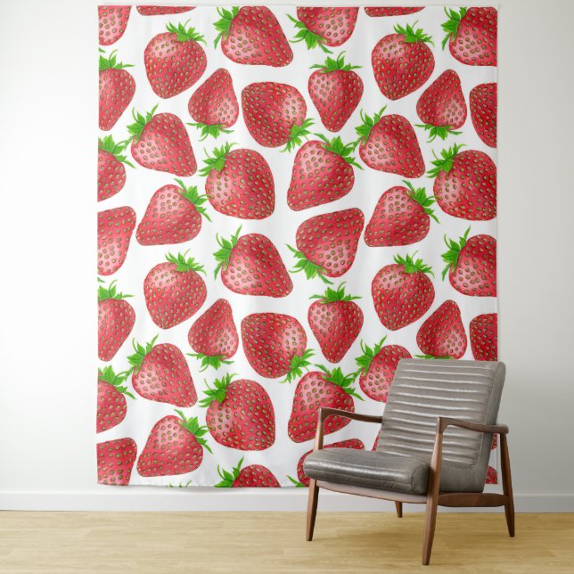 Tenture Motif d'aquarelle de fraises (En situation)
