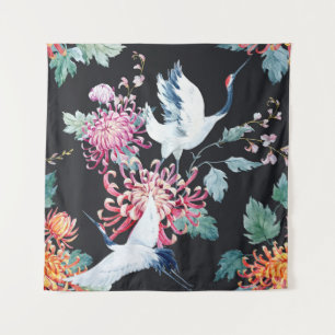 Tenture Motif d'aquarelle de la grue rouge Chrysanthemum