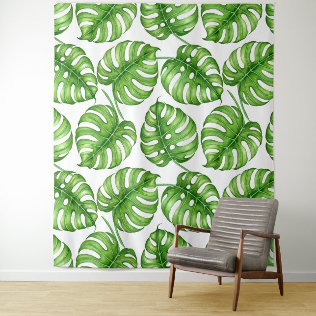 Tenture Motif d'aquarelle Monstera (En situation)