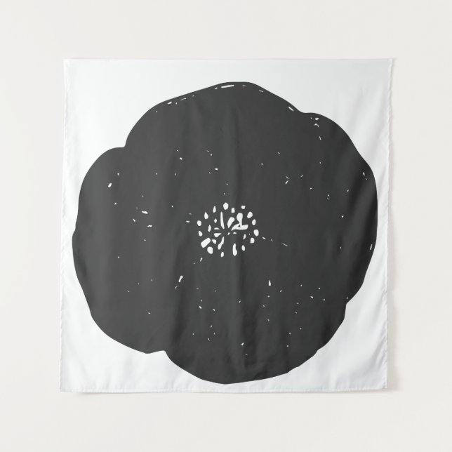 Tenture Motif d'art floral de Poppy en noir et blanc (Devant)