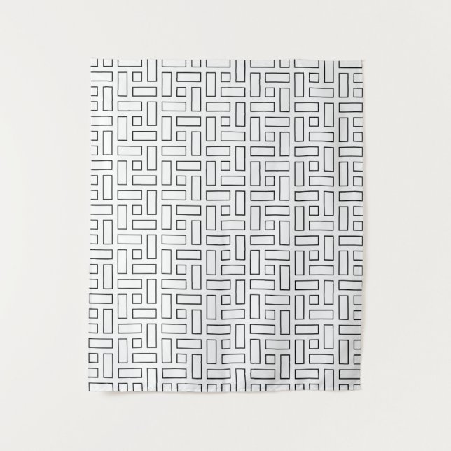 Tenture Motif de bloc linéaire noir et blanc - Blanc (Devant)