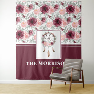 Tenture Motif de capteur de rêves floral rose burgundy