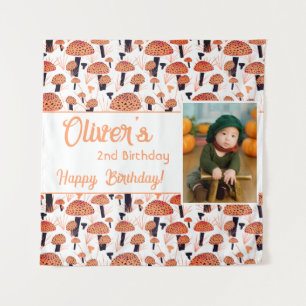 Tenture Motif de champignon orange Photo d'anniversaire d'