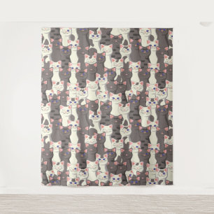 Tenture Motif de chats blancs et gris