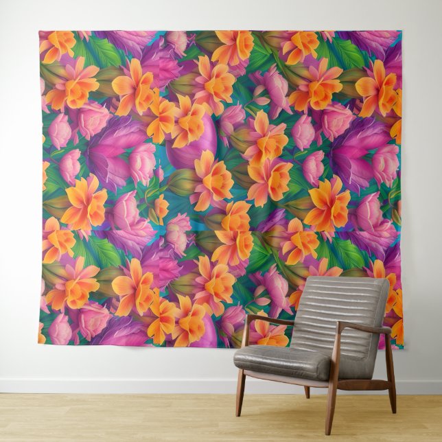 Tenture Motif de fleurs tropicales hawaïennes (En situation (horizontale))