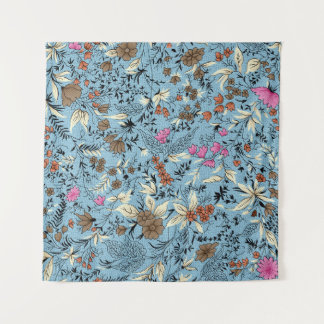 Tenture motif de fleurs vintage, arrière - plan bleu.