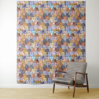 Motif de foule de chats mignons et colorés, visage