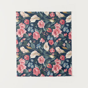 Tenture Motif de jardin floral bleu marine romantique