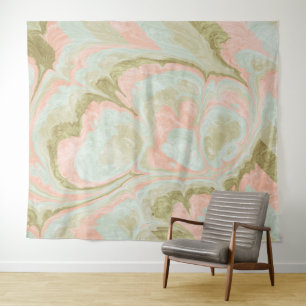 Tenture Motif de marbre doux en spirale Menthe, Corail et