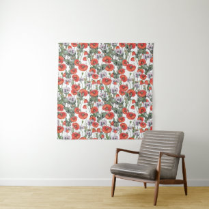Tenture Motif de Poppies rouges et violettes