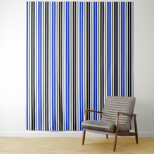 Tenture Motif de rayures blanches noires bleues 